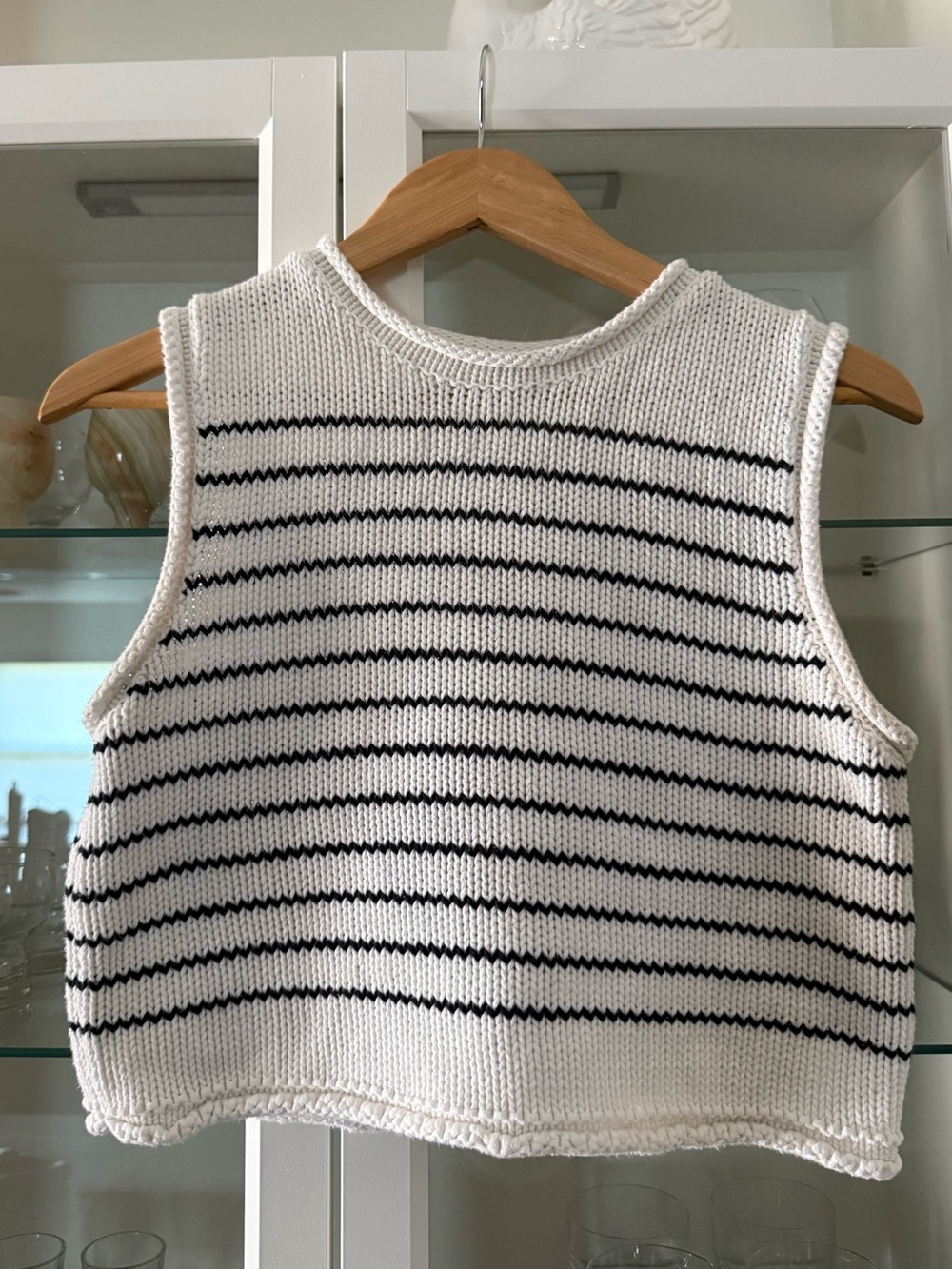 Zara Cream Knit Tank with Black Stripes